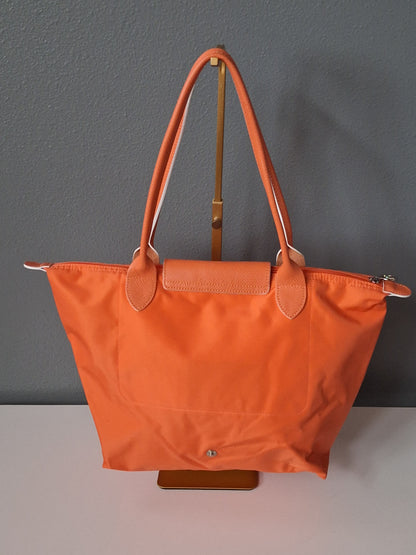 Longchamp le Pliage Original Medium Orange Nylon Leather Tote Bag