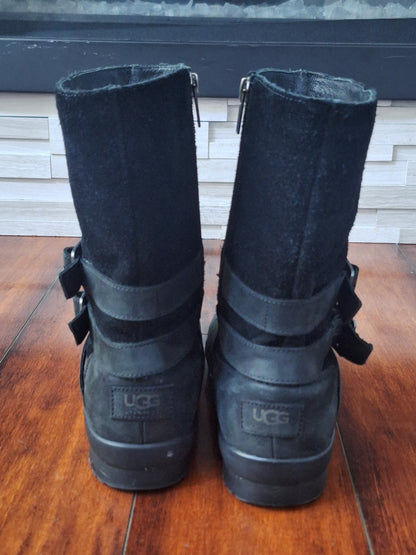 UGG Lorna Black Waterproof Leather Boot Fur Lined US 8 EU 39