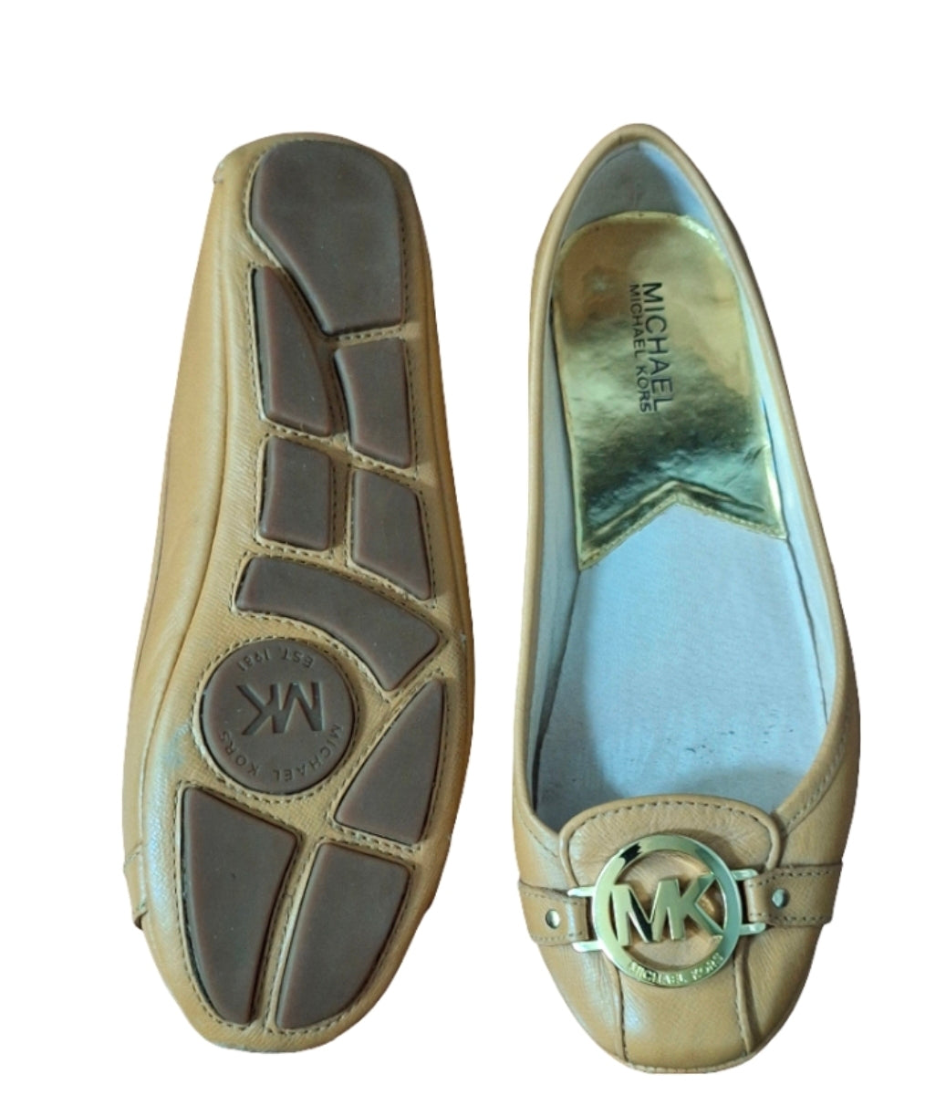 Michael Kors Fulton Ballet Flats Leather Camel Size 8