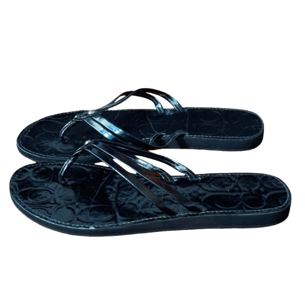COACH Juney Rubber Thong Flip Flop Black Sandal Size 10