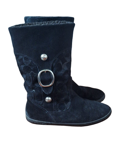 Coach Meyer Black Suede Shearling Signature C Boots size 7.5