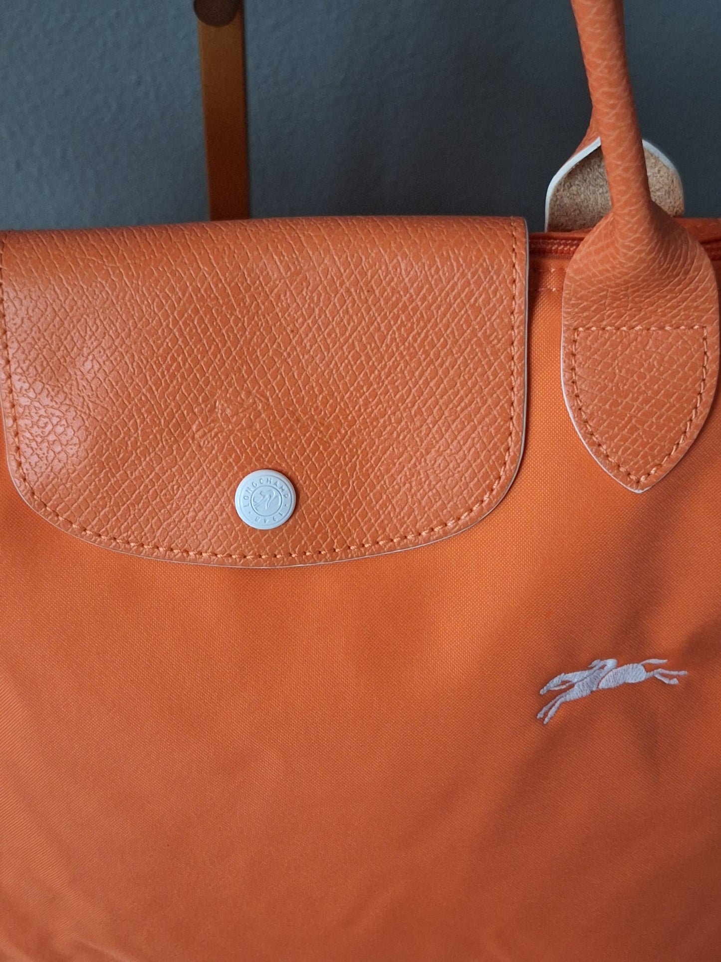 Longchamp le Pliage Original Medium Orange Nylon Leather Tote Bag