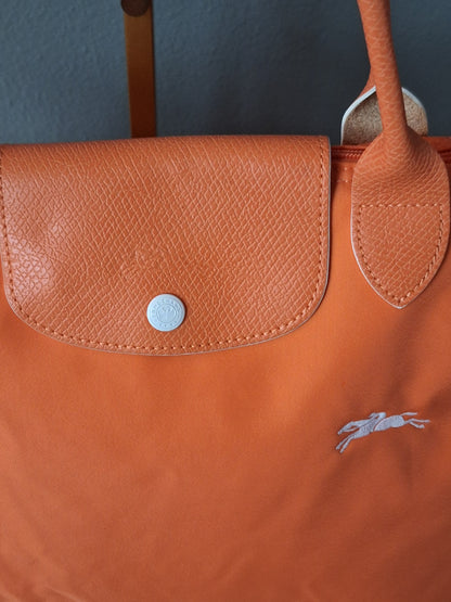 Longchamp le Pliage Original Medium Orange Nylon Leather Tote Bag