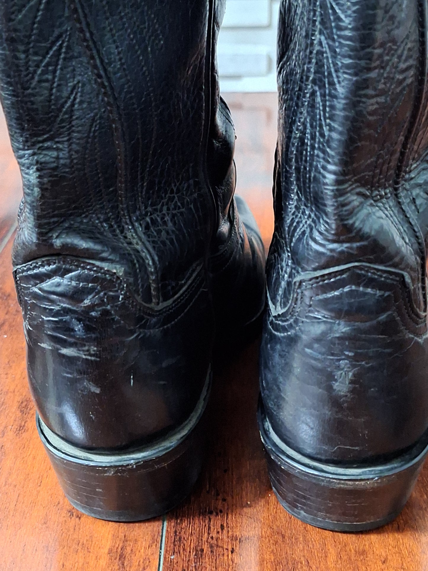 Lucchese 1883 SNIP TOE BLACK Leather Pull On Cowboy Western Boots Size 9.5 B USA