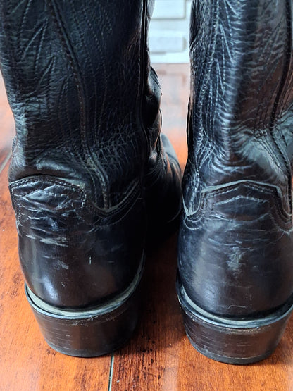 Lucchese 1883 SNIP TOE BLACK Leather Pull On Cowboy Western Boots Size 9.5 B USA