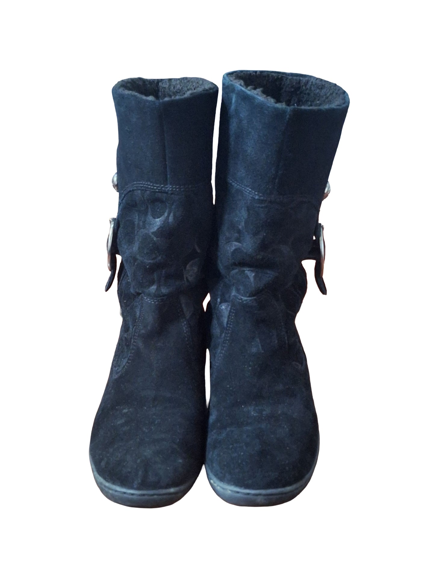 Coach Meyer Black Suede Shearling Signature C Boots size 7.5