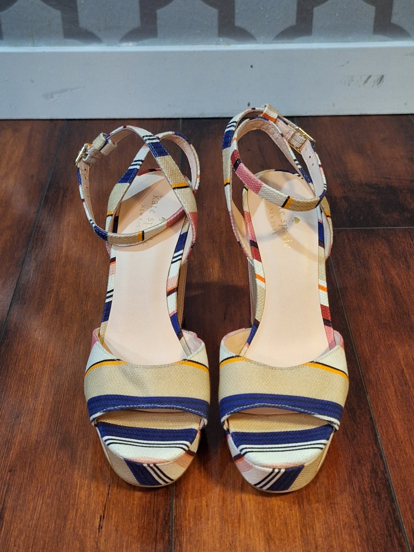 Kate Spade Stripe Dellie Derby Derbyshire Wedges Size 7