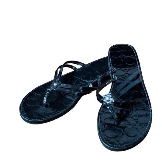 COACH Juney Rubber Thong Flip Flop Black Sandal Size 10