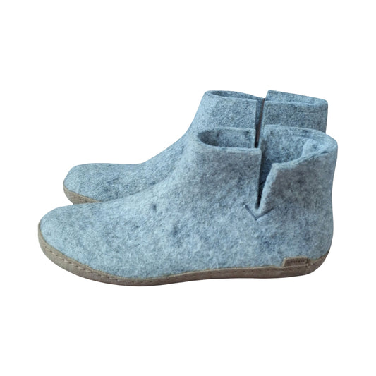 Glerups The Boot slippers grey with leather sole, EU 42 US 9