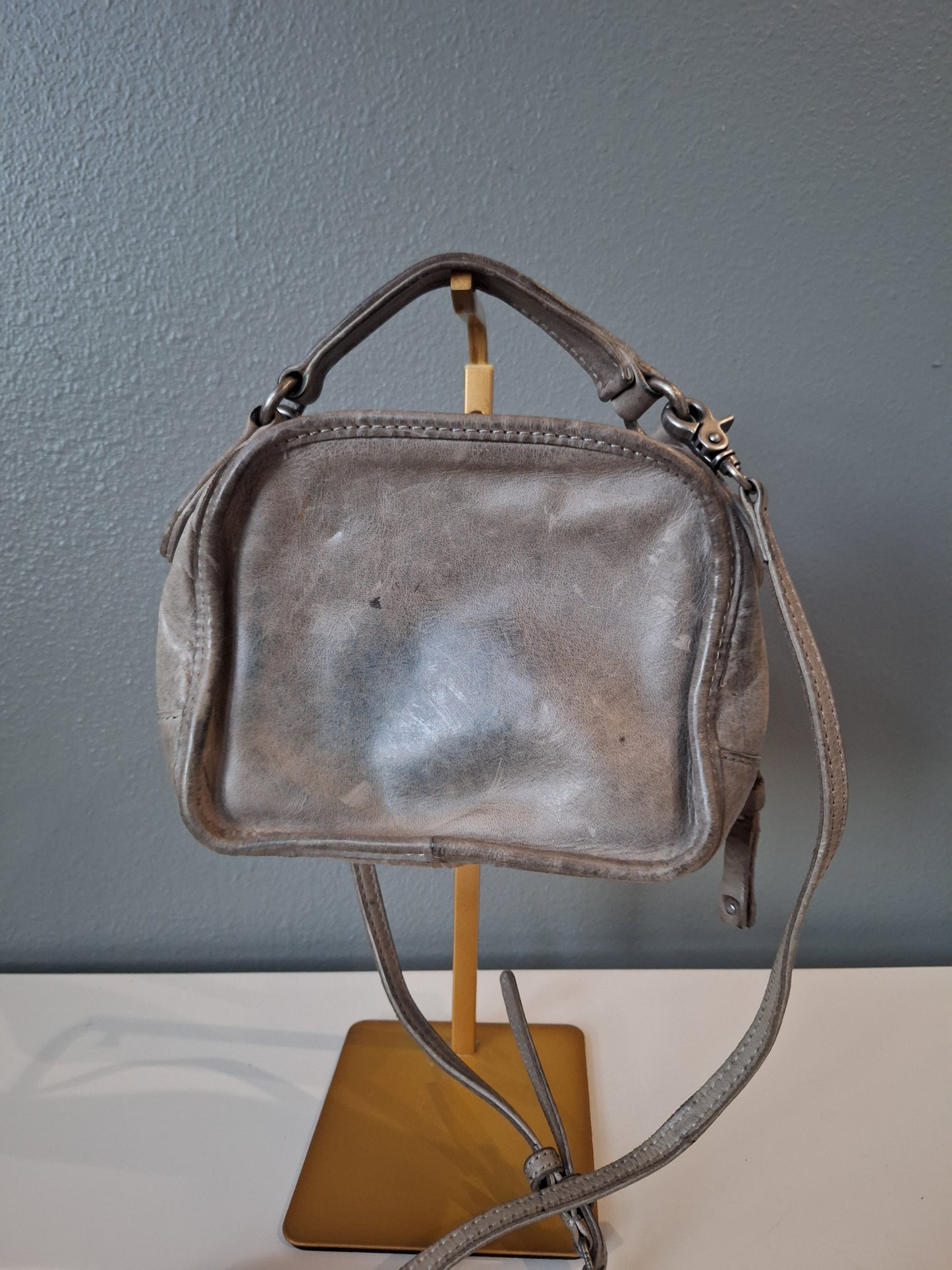 Frye Leather Melissa Top Handle Crossbody Bag Distressed Gray