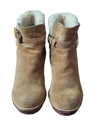UGG Australia Brown Chestnut Suede Shearling Fur Anais Wedge Bootie US 10 M