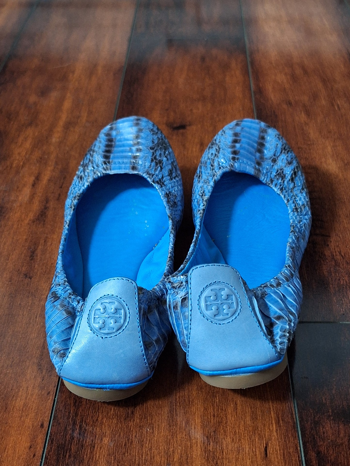 Tory Burch Eddie Blue Snakeskin Pattern Ballet Flats Size 7