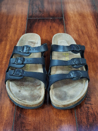 Birkenstock Florida 38 Size 7 Black Triple Strap Florida Sandals