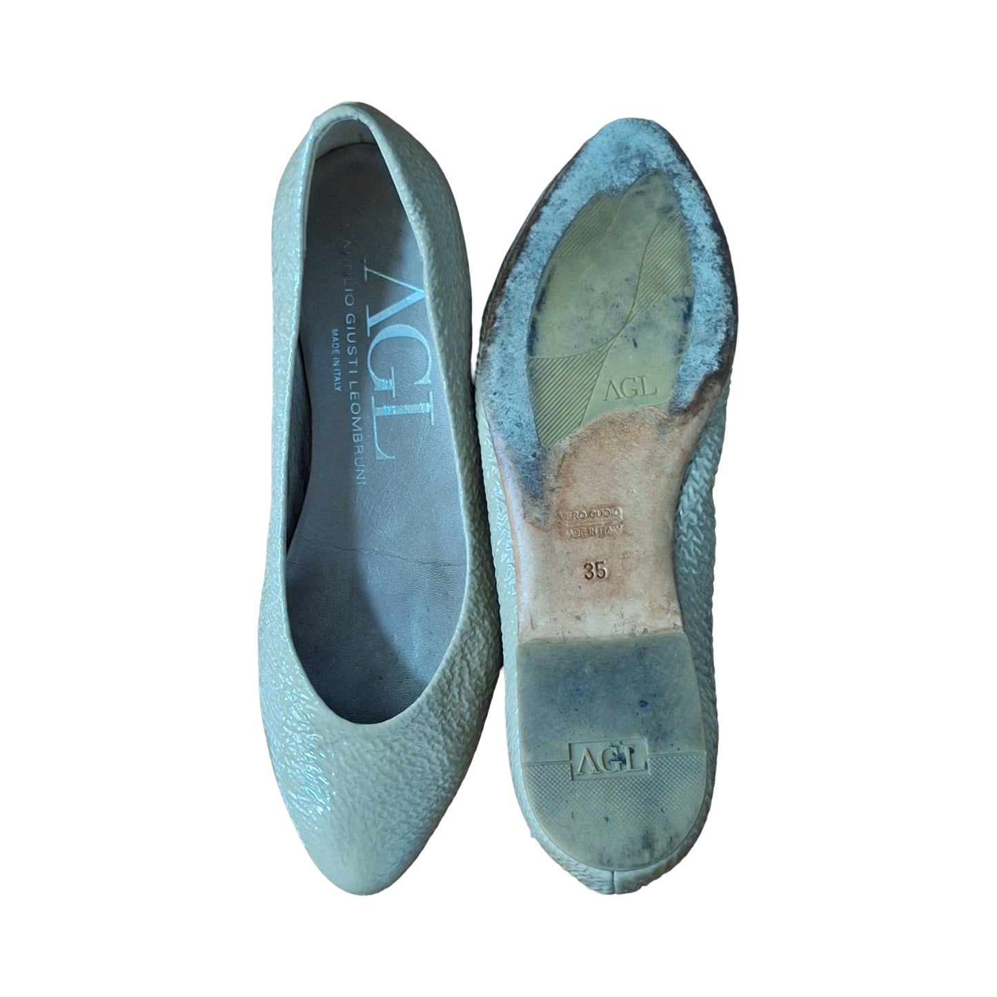 AGL Women's Beige Textured Patent Leather Flats EU 35 US 5